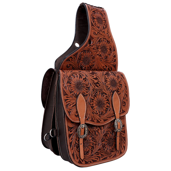 Hilason Western Horse Floral Heavy-duty Trail Ride Genuine Leather Saddle Bag - Uhorse