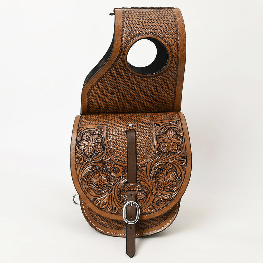 Hilason Western Horse Floral Heavy-duty Trail Ride Genuine Leather Saddle Bag | Equestrian Western Adjustable Closure