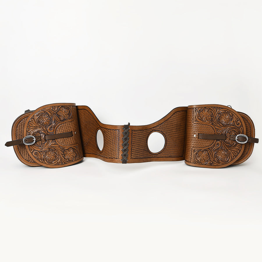 Hilason Western Horse Floral Heavy-duty Trail Ride Genuine Leather Saddle Bag | Equestrian Western Adjustable Closure