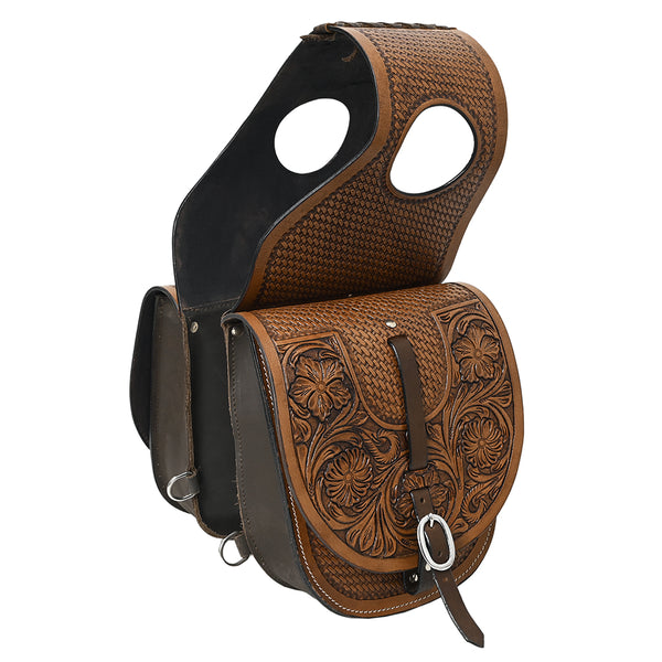 Hilason Western Horse Floral Heavy-duty Trail Ride Genuine Leather Saddle Bag - Uhorse