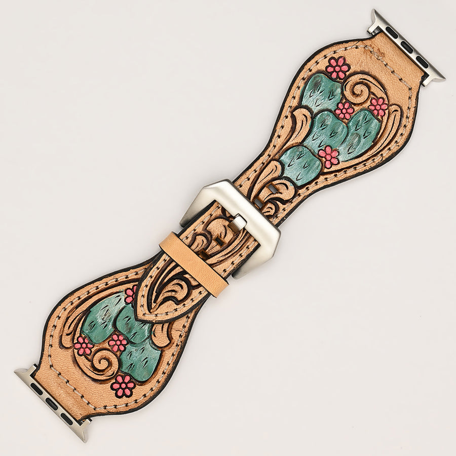 American Darling Beautifully Hand Tooled Painted Genuine Leather I watch Strap Men and Women Unisex