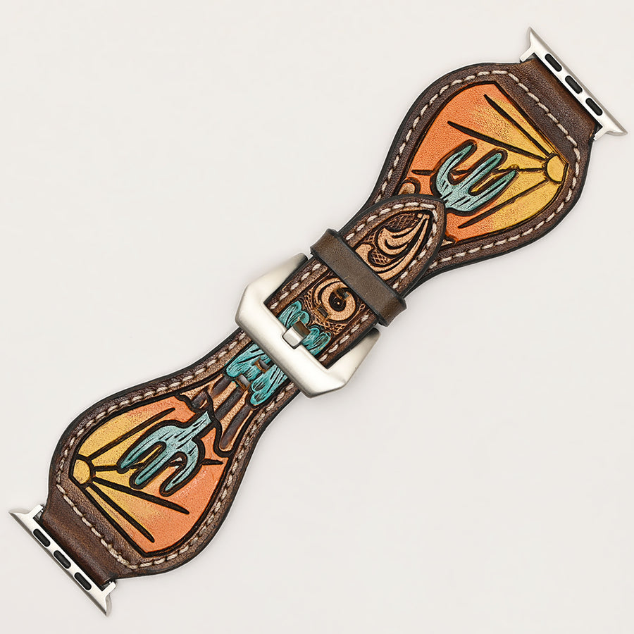 American Darling Beautifully Hand Tooled Painted Genuine Leather I watch Strap Men and Women Unisex