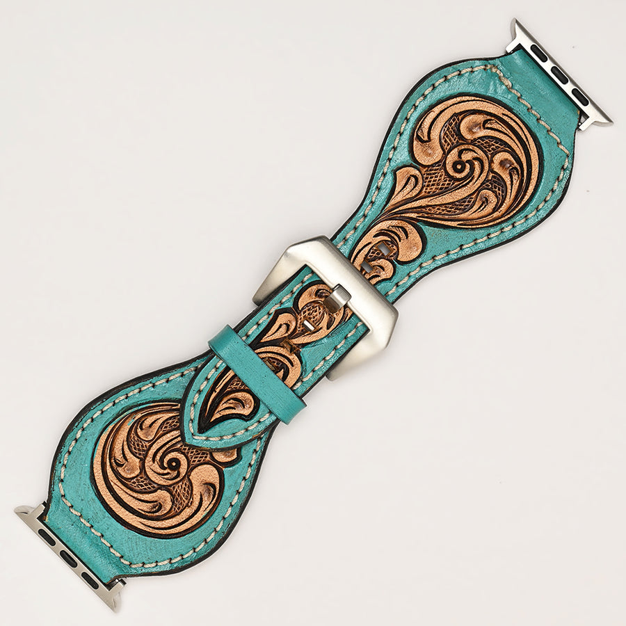 American Darling Beautifully Hand Tooled Painted Genuine Leather I watch Strap Men and Women Unisex