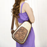 American Darling ADBG1146G Sling Hand Tooled Hair-On Genuine Leather Women Bag Western Handbag Purse
