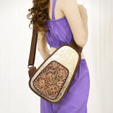 American Darling ADBG1146G Sling Hand Tooled Hair-On Genuine Leather Women Bag Western Handbag Purse