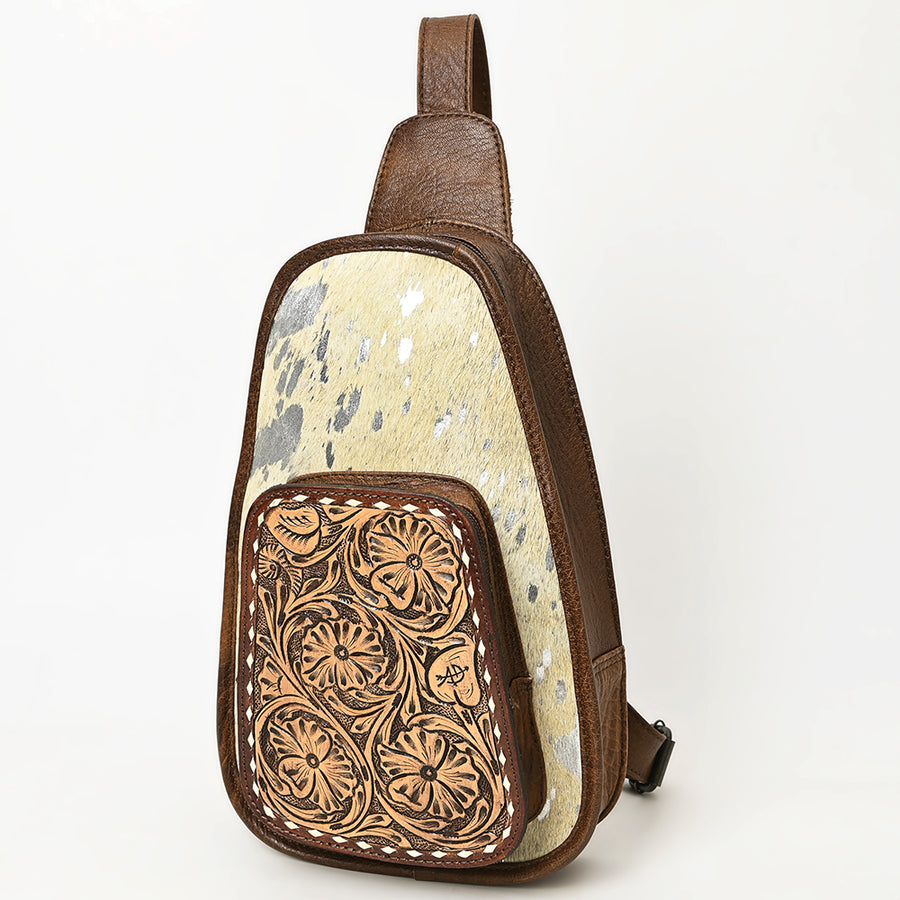 American Darling Floral Hand Tooled Bag | Hair on Cowhide Sling - Uhorse