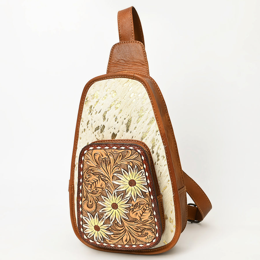 American Darling Floral Hand Tooled Bag | Hair on Cowhide Backpack - Uhorse