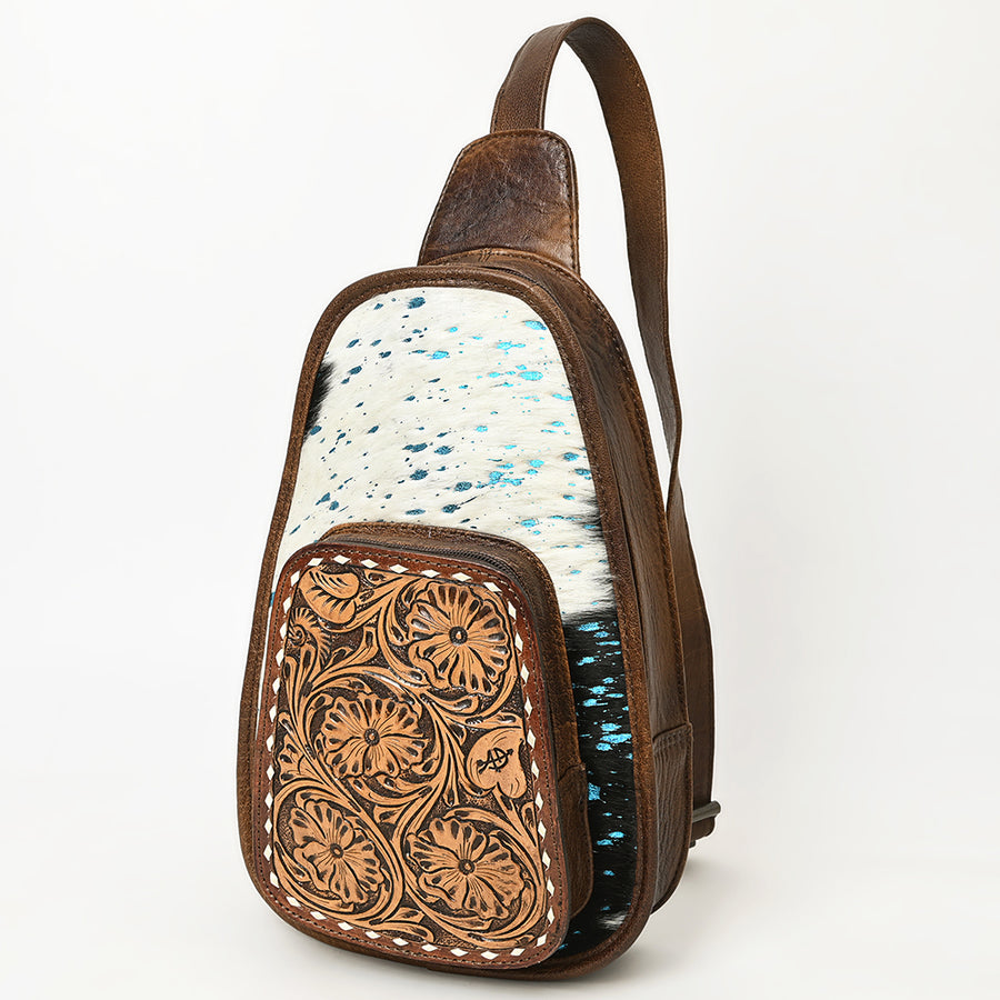 American Darling Floral Hand Tooled Bag | Hair on Cowhide Sling - Uhorse