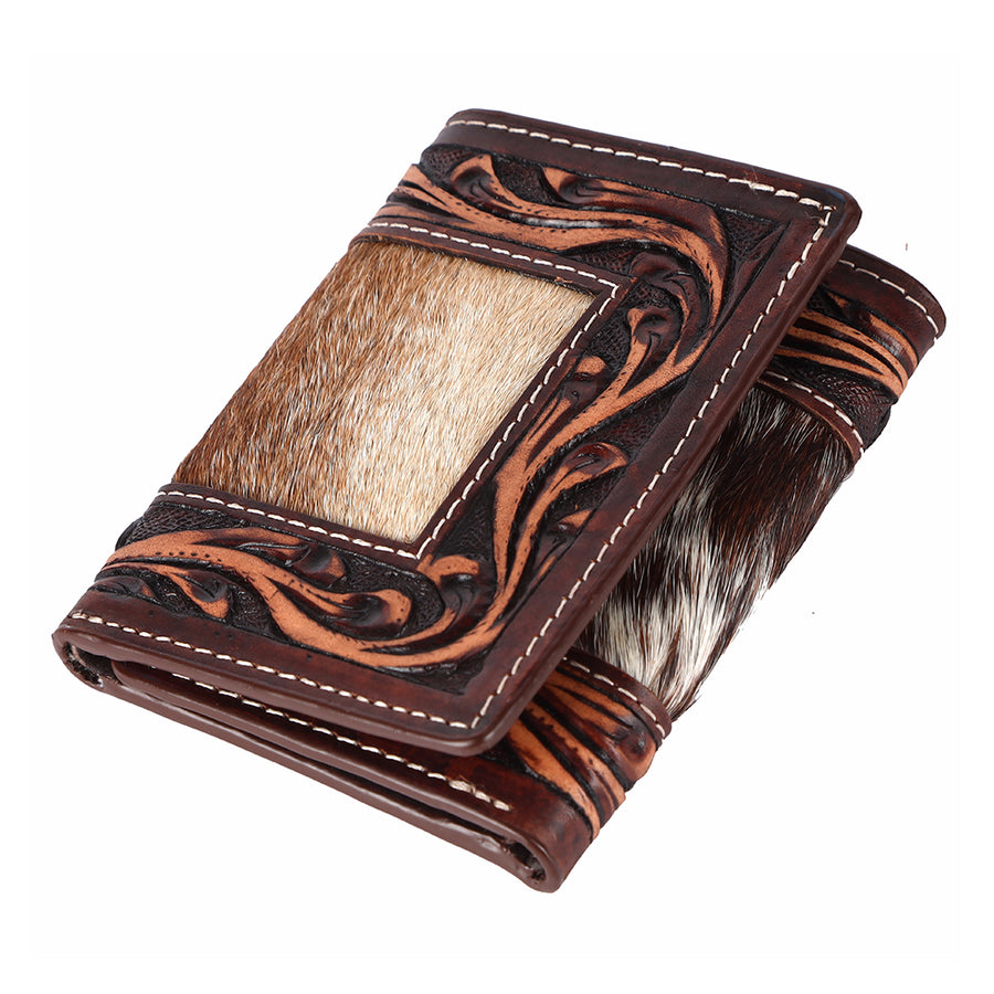 BAR H EQUINE Genuine Leather Hand Carved Trifold Wallet For Men and Women - Uhorse