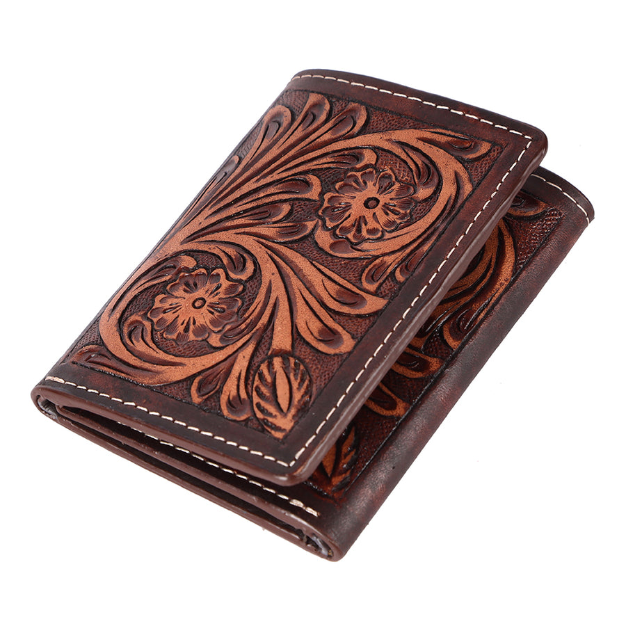 BAR H EQUINE Genuine Leather Hand Carved Trifold Wallet For Men and Women - Uhorse