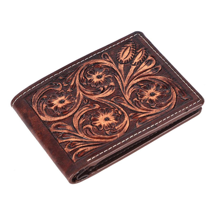 BAR H EQUINE Genuine Leather Hand Carved Bifold Wallet For Men and Women - Uhorse