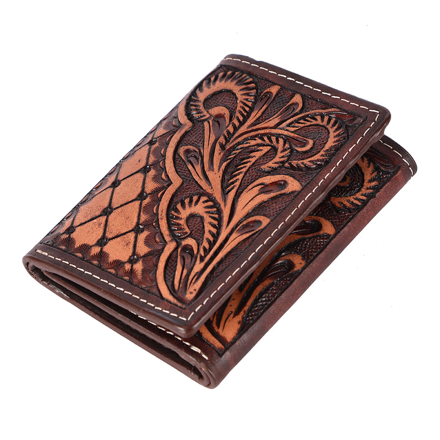 BAR H EQUINE Genuine Leather Hand Carved Trifold Wallet For Men and Women - Uhorse