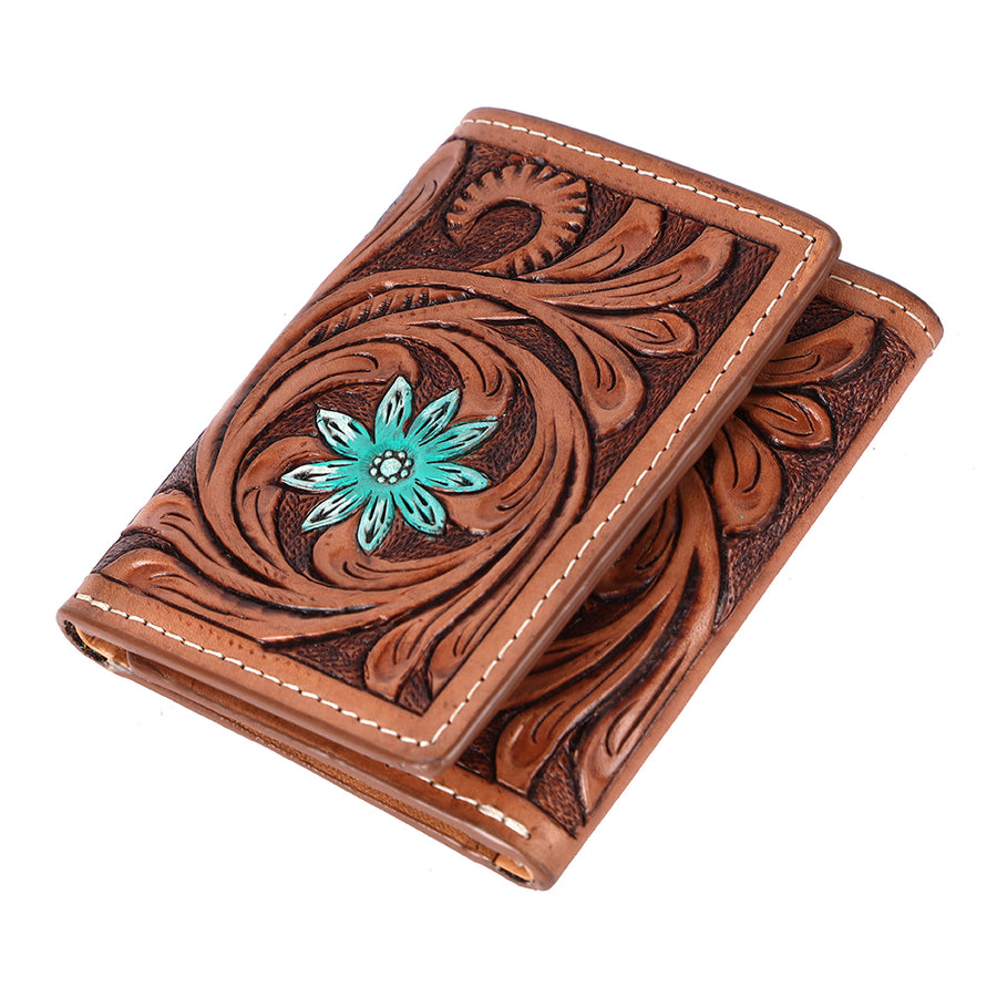 BAR H EQUINE Genuine Leather Hand Carved Trifold Wallet For Men and Women - Uhorse