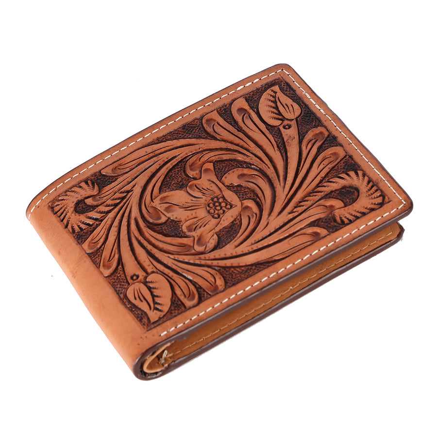 BAR H EQUINE Genuine Leather Hand Carved Bifold Wallet For Men and Women - Uhorse
