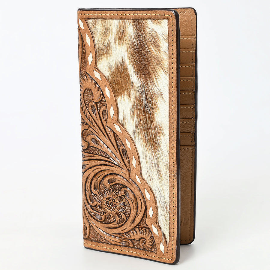 BAR H EQUINE Rodeo Floral Bifold and Trifold Wallet For Men Women HairOn Genuine Leather Tan - Uhorse