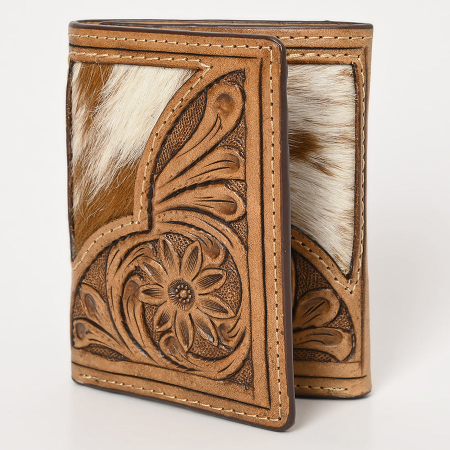BAR H EQUINE Rodeo Floral Trifold Wallet Men Women Hair-On Genuine Leather Tan - Uhorse