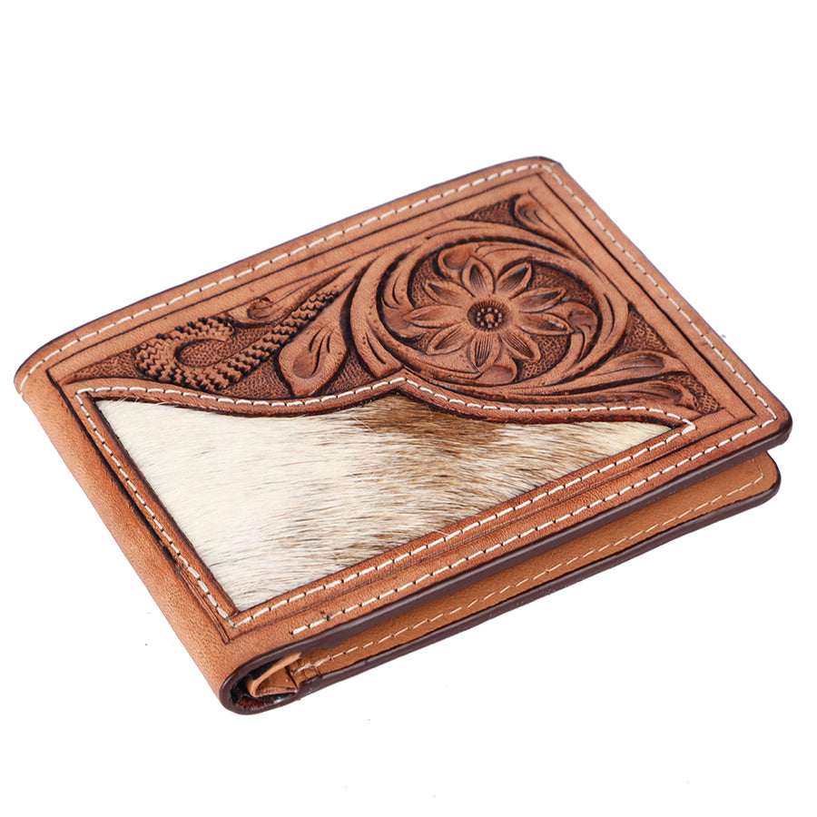 BAR H EQUINE Rodeo Floral Bifold Wallet For Men Hair-On Genuine Leather Tan - Uhorse