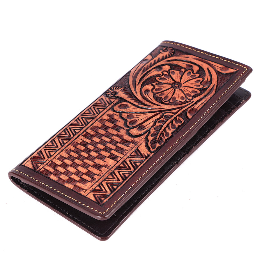Bar H Equine Women Floral Hand Tooled Genuine Leather Western Handbag Wallet Purse - Uhorse