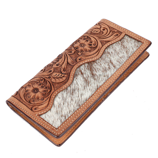 BAR H EQUINE Rodeo Floral Bifold and Trifold Wallet For Men Women HairOn Genuine Leather Tan - Uhorse