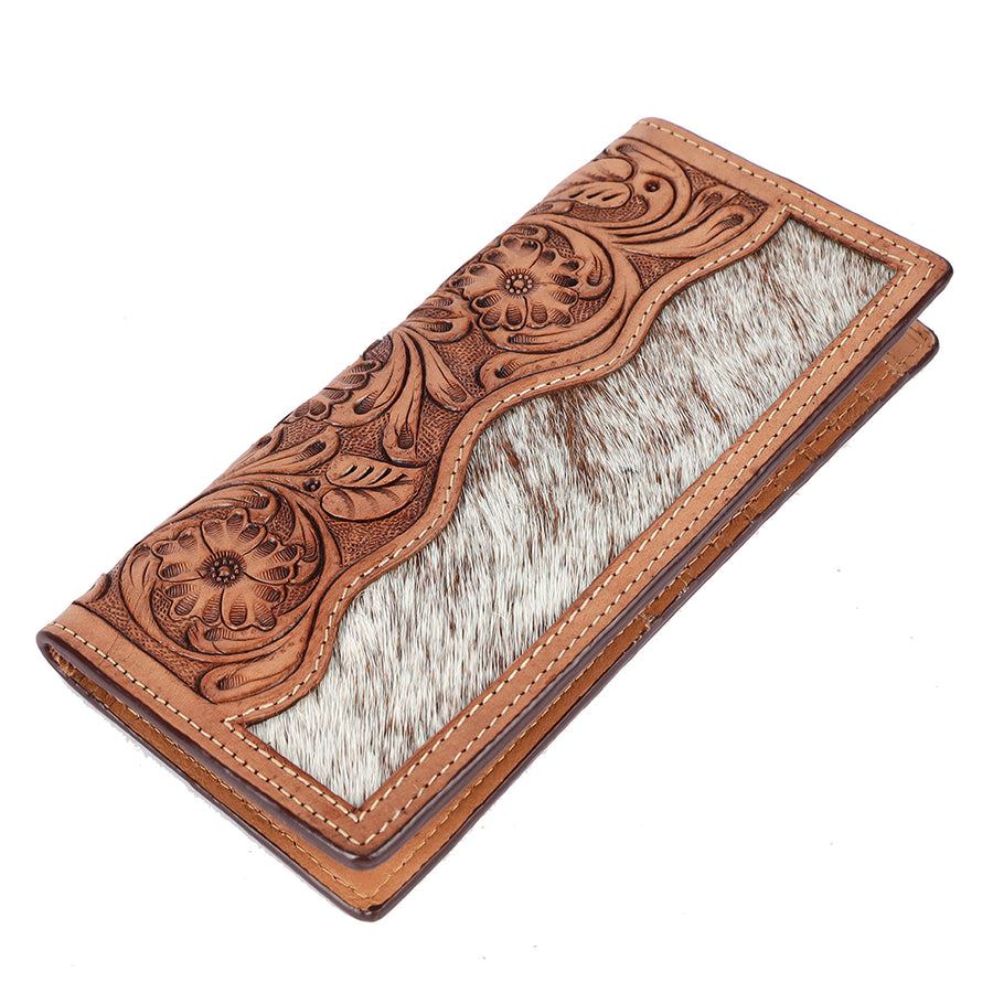 BAR H EQUINE Rodeo Floral Bifold and Trifold Wallet For Men Women HairOn Genuine Leather Tan - Uhorse