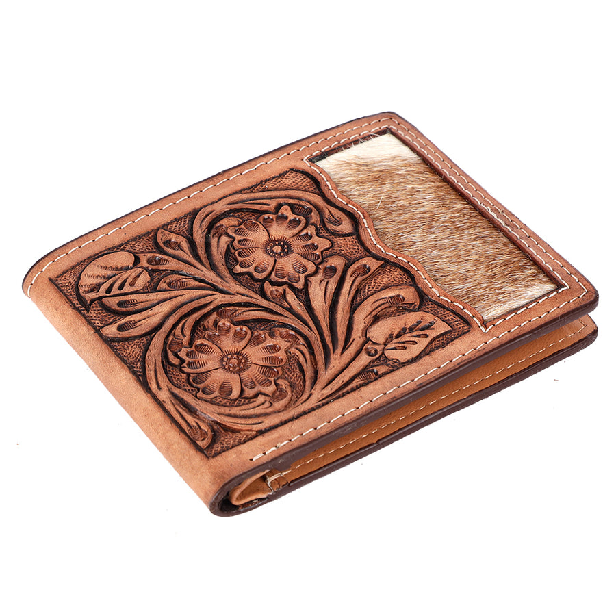 BAR H EQUINE Rodeo Floral Bifold Wallet For Men HairOn Genuine Leather Tan - Uhorse