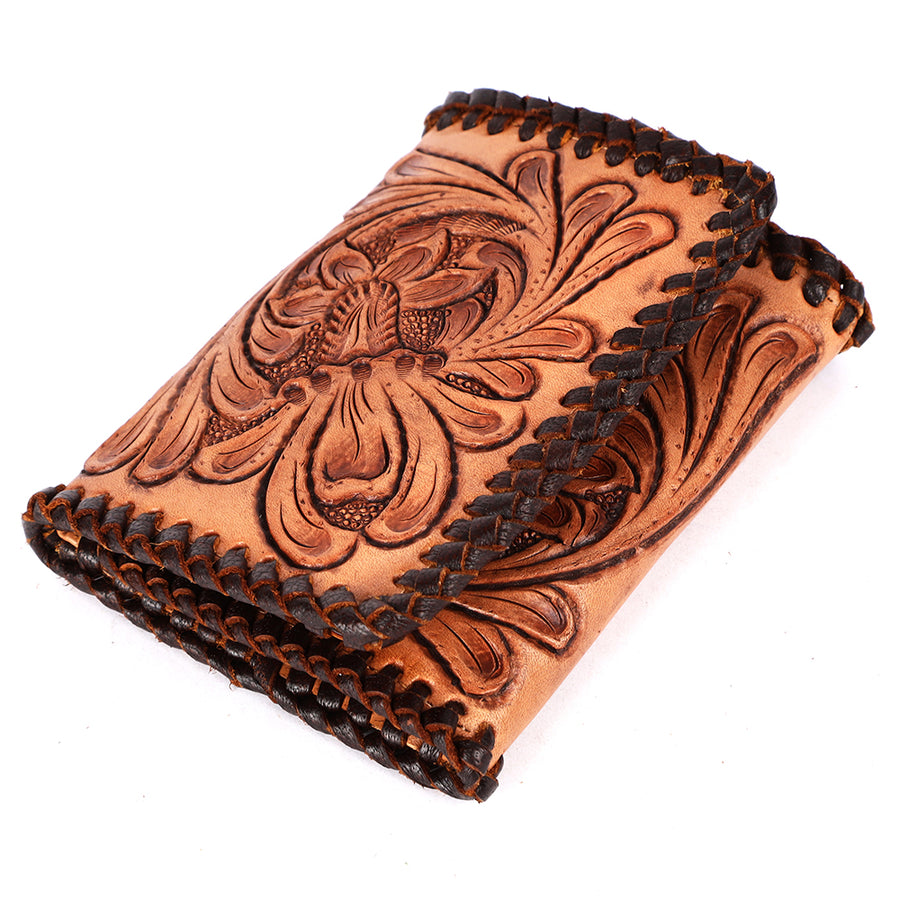 BAR H EQUINE Genuine Leather Hand Carved Trifold Wallet For Men and Women - Uhorse