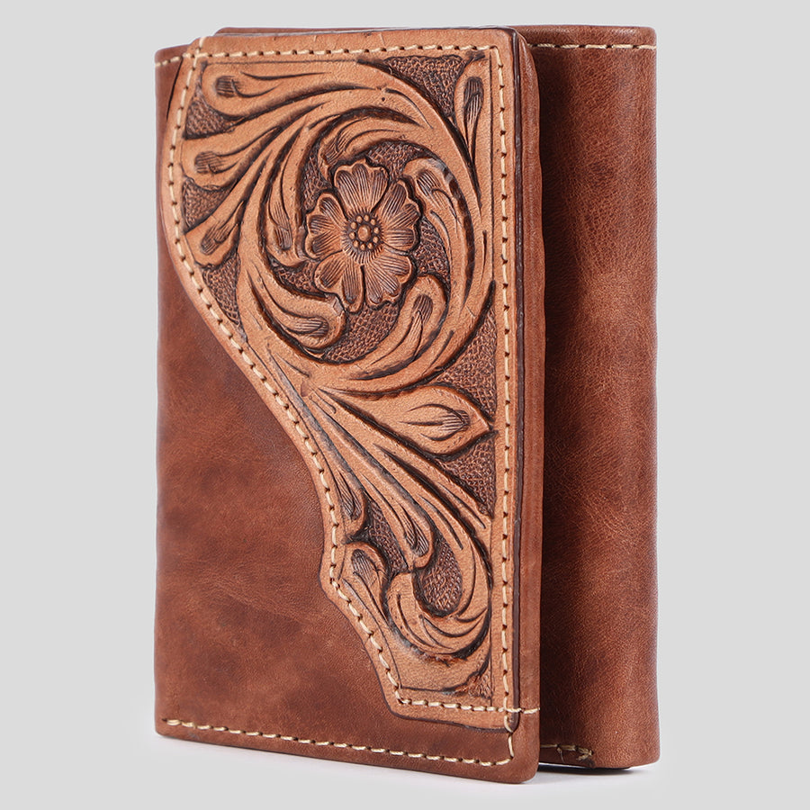 BAR H EQUINE Genuine Leather Hand Carved Trifold Wallet For Men and Women - Uhorse