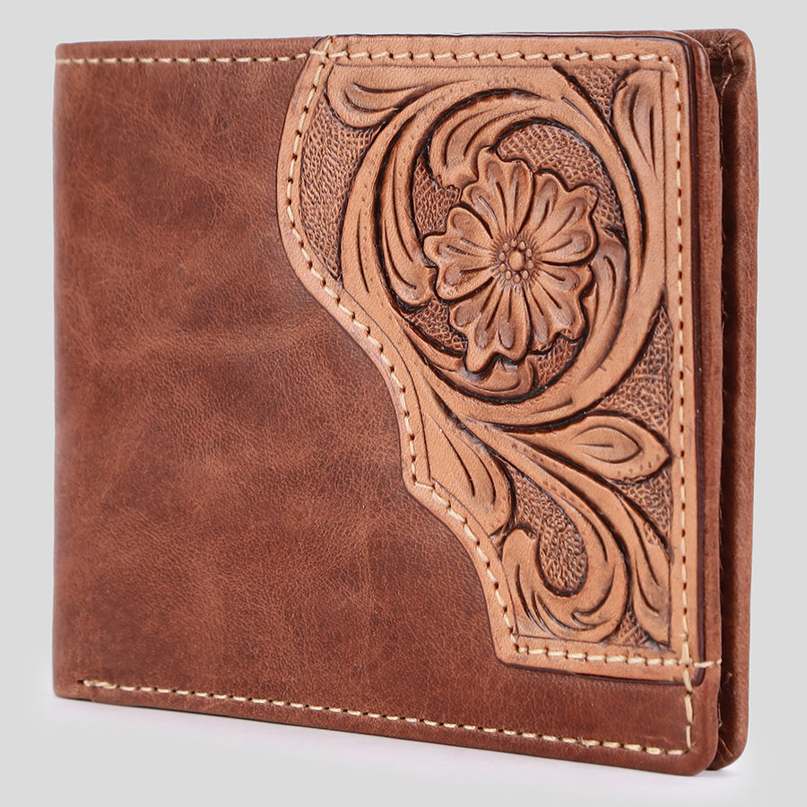 BAR H EQUINE Genuine Leather Hand Carved Bifold Wallet For Men and Women - Uhorse