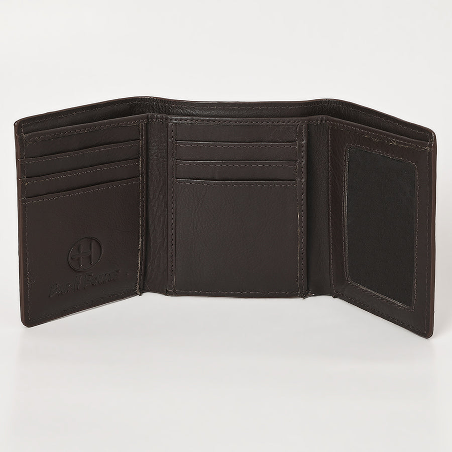 BAR H EQUINE Rodeo Floral Bifold & Trifold Wallet For Men Women HairOn Genuine Leather Tan