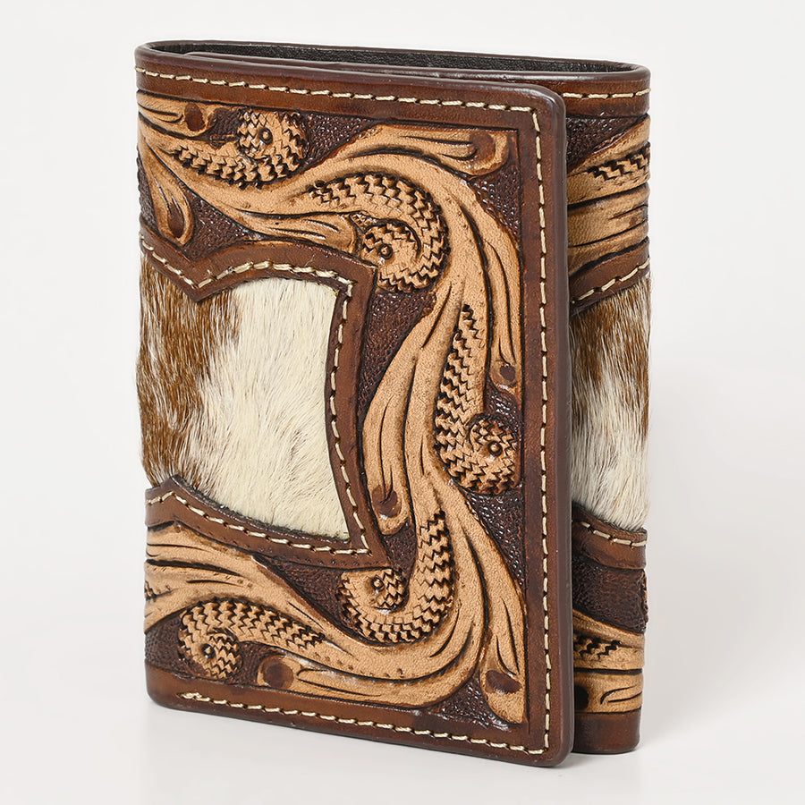 BAR H EQUINE Rodeo Floral Trifold Wallet Men Women Hair-On Genuine Leather Tan - Uhorse