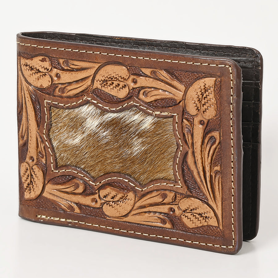 BAR H EQUINE Rodeo Floral Bifold Wallet For Men HairOn Genuine Leather Tan - Uhorse