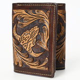 BAR H EQUINE Rodeo Steer Head Bifold & Trifold Wallet For Men Women Genuine Leather Brown