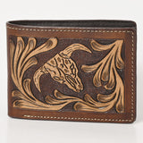 BAR H EQUINE Rodeo Steer Head Bifold & Trifold Wallet For Men Women Genuine Leather Brown