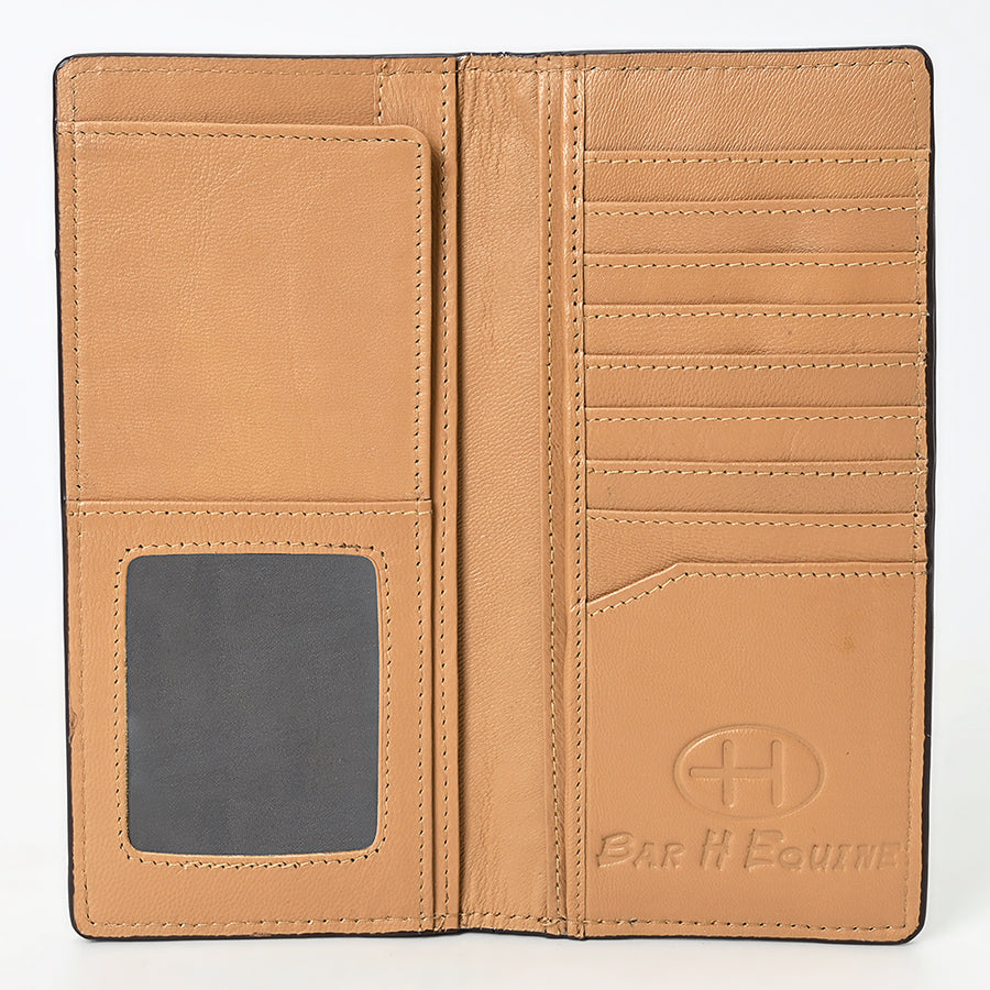 BAR H EQUINE Rodeo Floral Bifold & Trifold Wallet For Men Women HairOn Genuine Leather Brown