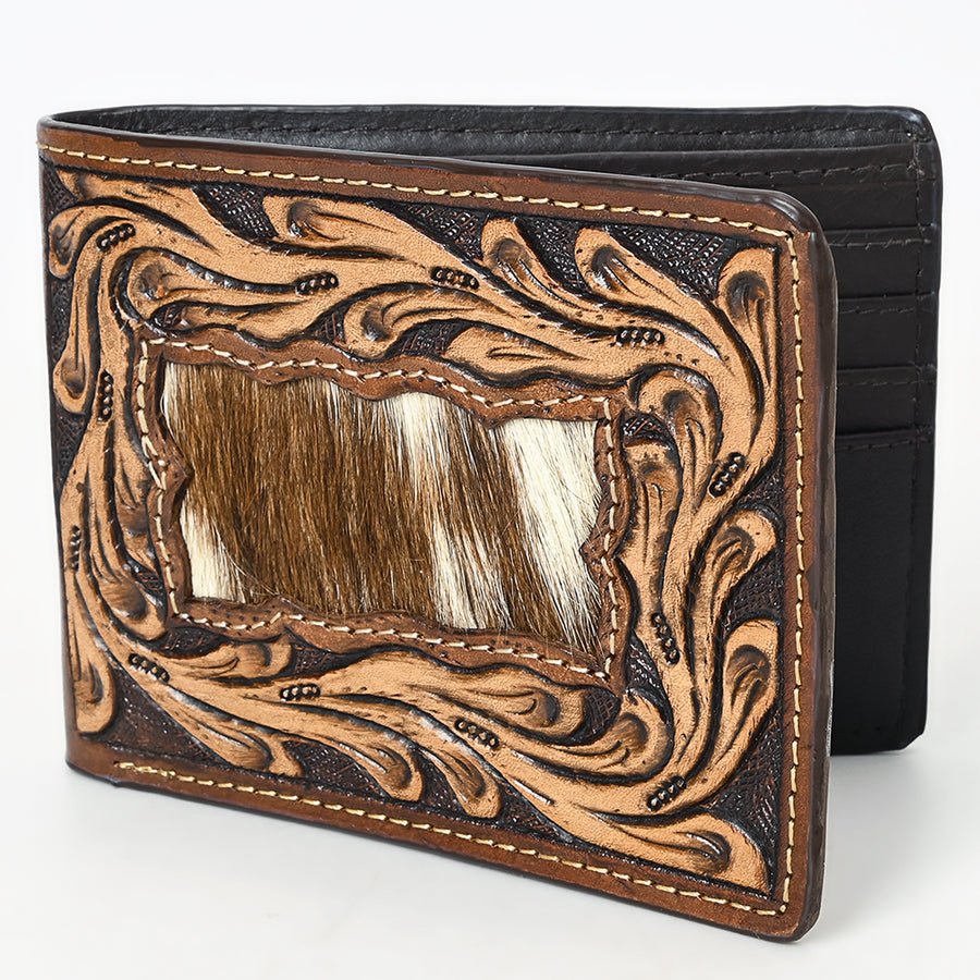BAR H EQUINE Rodeo Floral Bifold Wallet For Men Women HairOn Genuine Leather Brown - Uhorse