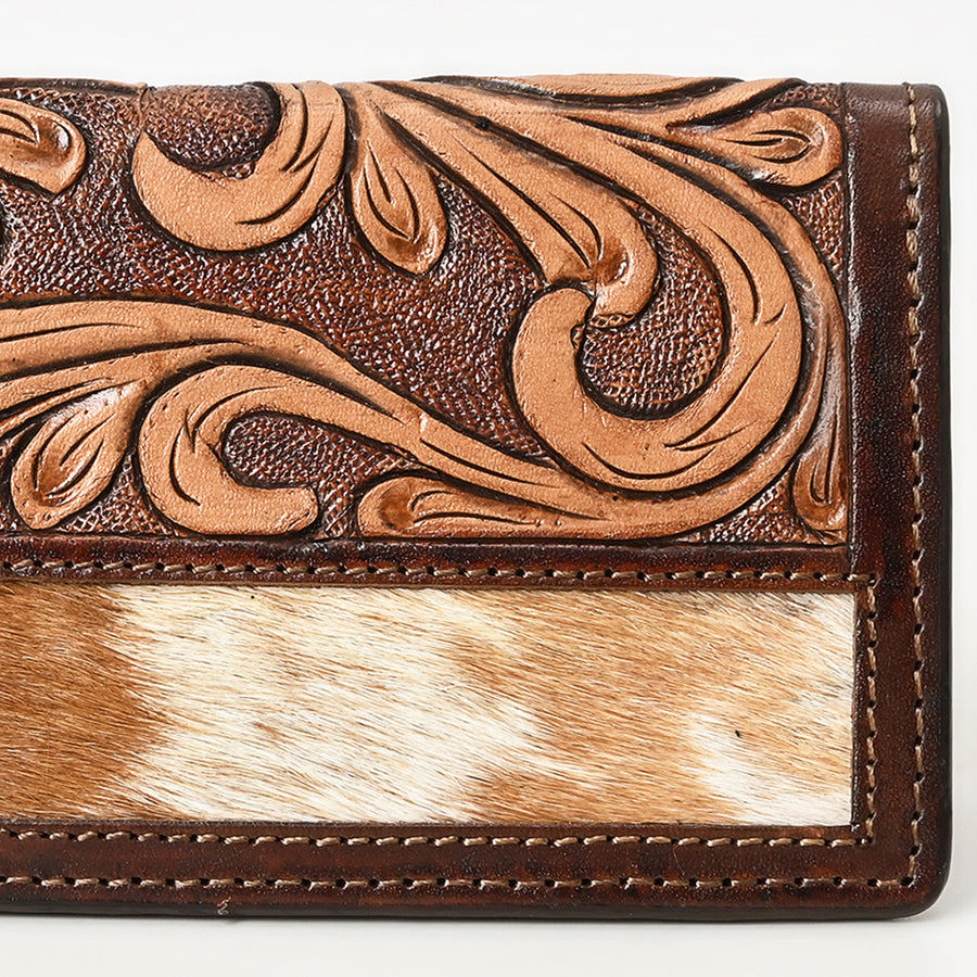 BAR H EQUINE Rodeo Floral Bifold & Trifold Wallet For Men Women HairOn Genuine Leather Brown