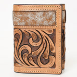 BAR H EQUINE Rodeo Floral Bifold & Trifold Wallet For Men Women HairOn Genuine Leather Brown