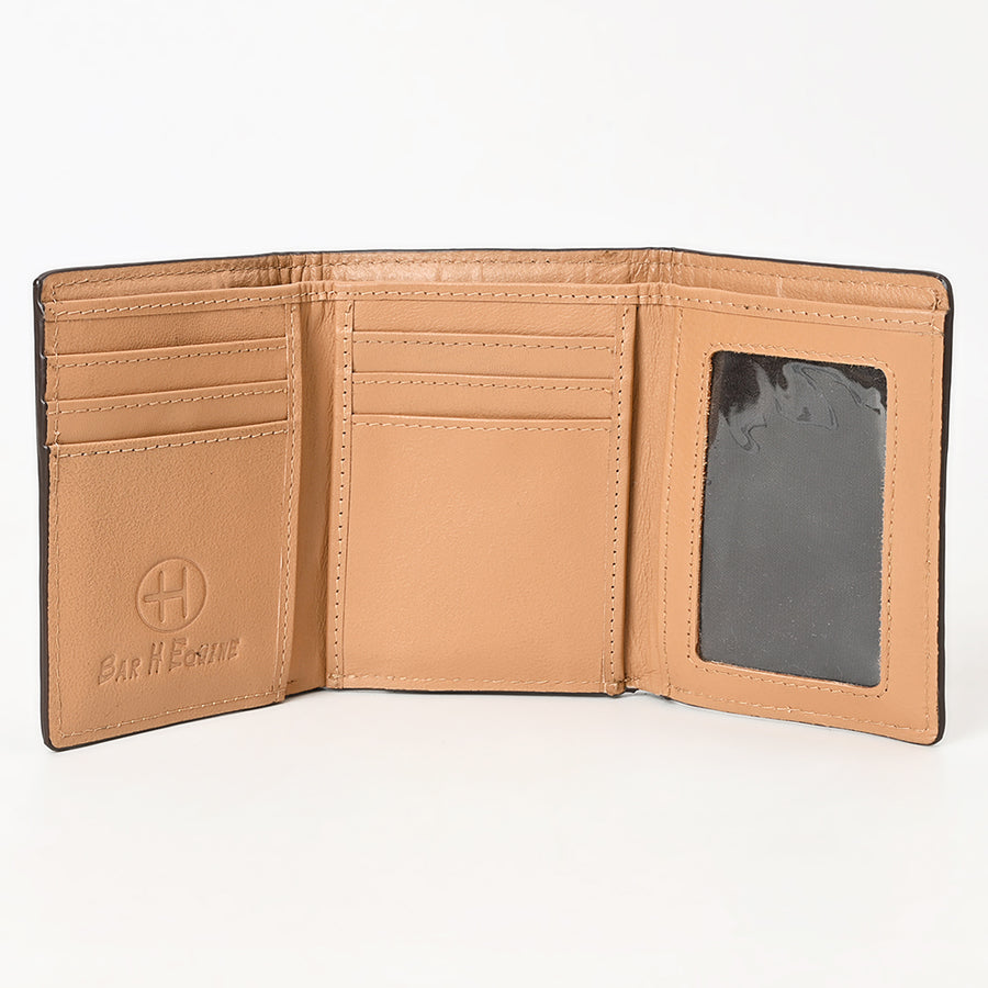 BAR H EQUINE Rodeo Floral Bifold & Trifold Wallet For Men Women HairOn Genuine Leather Brown