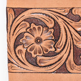 Bar H Equine Floral Hand Carved Leather Rodeo Bifold Wallet For Men Women Tan