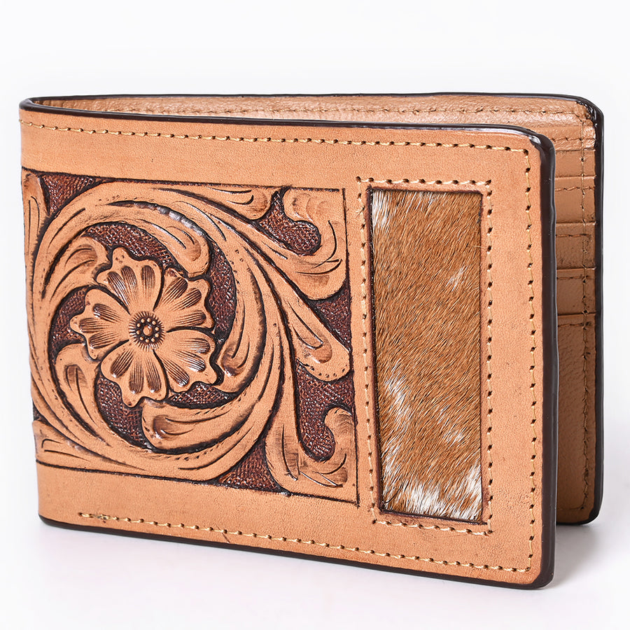 Bar H Equine Floral Hand Carved Leather Rodeo Bifold Wallet For Men Women Tan - Uhorse