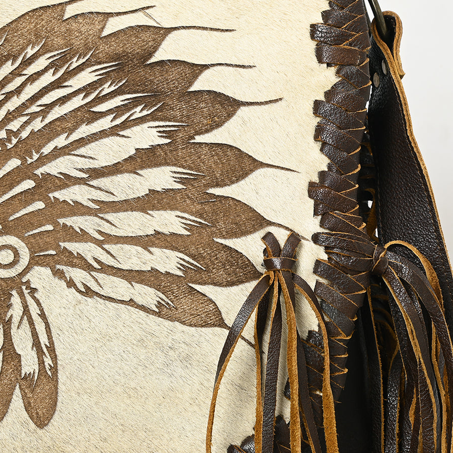 American Darling Messenger Bag Western Hair-On Cowhide Genuine Leather Handcrafted Crossbody Purse with Fringes and YKK Zipper