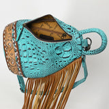 American Darling Sling Hand Tooled Crocodile Embossed Genuine Leather Women Bag Western Handbag Purse