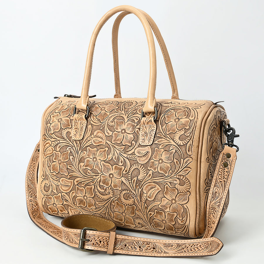 American Darling Western Travel Duffel Bag Handcrafted from Hand-Tooled Genuine Leather | Floral Carved & Vegetable Tanned Leather