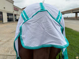 66 In - 84 In Hilason Horse Fly Sheet Uv Protect Mesh Bug Mosquito Summer White/Turquoise