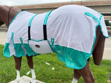 66 In - 84 In Hilason Horse Fly Sheet Uv Protect Mesh Bug Mosquito Summer White/Turquoise