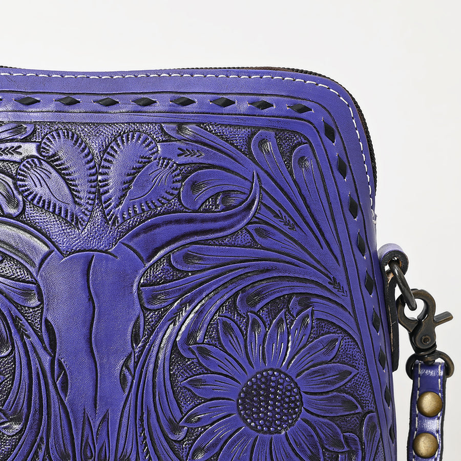 American Darling Wallet for Women, Hand Tooled Floral Leather, Vegetable-Tanned Full Grain Western Clutch with YKK Zipper
