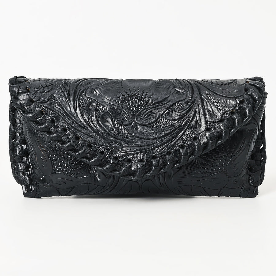 American Darling Western Sunglass Case Hand Tooled Floral Carved Genuine Leather 3in (H) X 6.5in (W) X 1in (D)