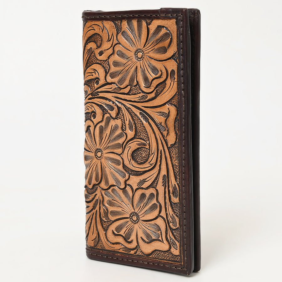 Brown leather bifold wallet with tooled corner detail - Uhorse