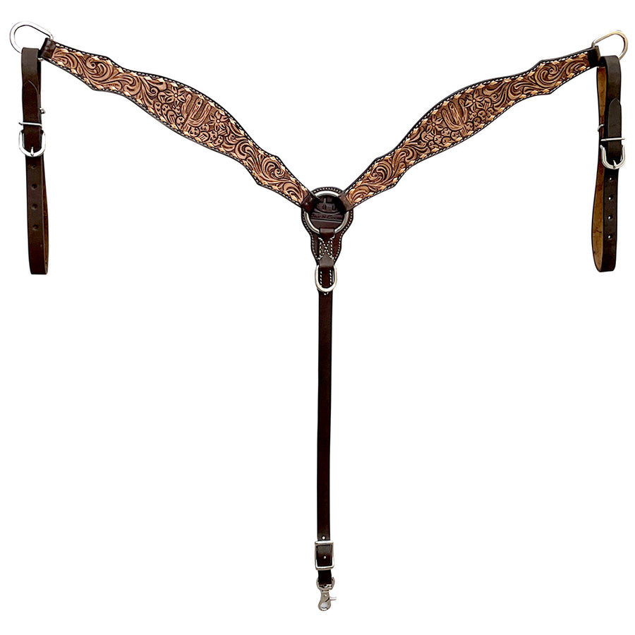 Bar H Equine Horse Genuine Leather Breast Collar Floral Carved Brown - Uhorse