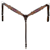 Bar H Equine Western Leather Horse Tack Set Floral Carved Beeded Inlay